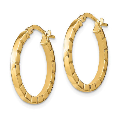 14k Yellow Gold Small Striped Edge Hoop Earrings Gift for Women