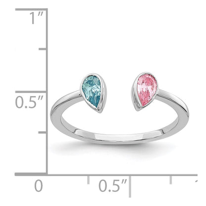 14k White Gold Pear Blue Topaz and Pink Tourmaline Ring Size 7