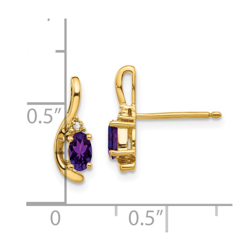 14k Yellow Gold Amethyst and Diamond Stud Earrings Gift for Women