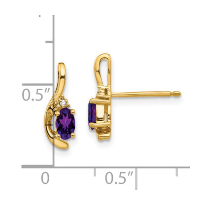 14k Yellow Gold Amethyst and Diamond Stud Earrings Gift for Women