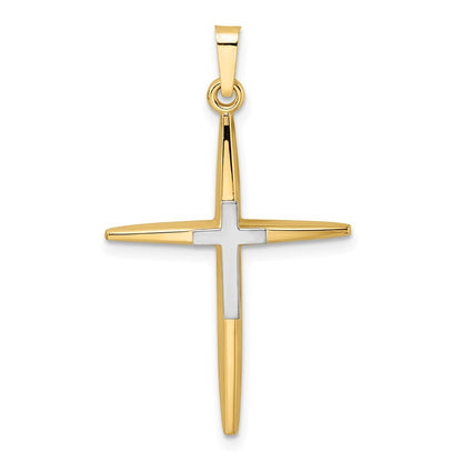 14k Two-tone Gold Polished Solid Double Cross Pendant for Women