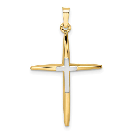 14k Two-tone Gold Polished Solid Double Cross Pendant for Women