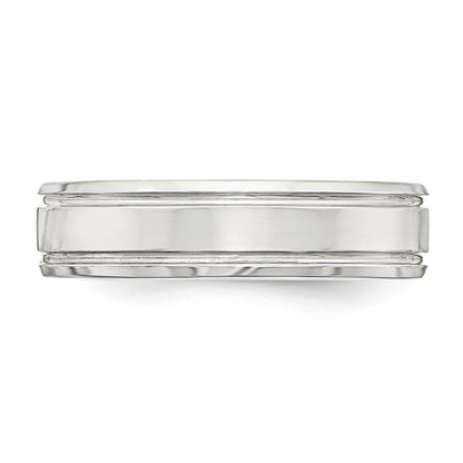 Sterling Silver 6mm Polished Flat Grooved Beveled Edge Fancy Band Size 7