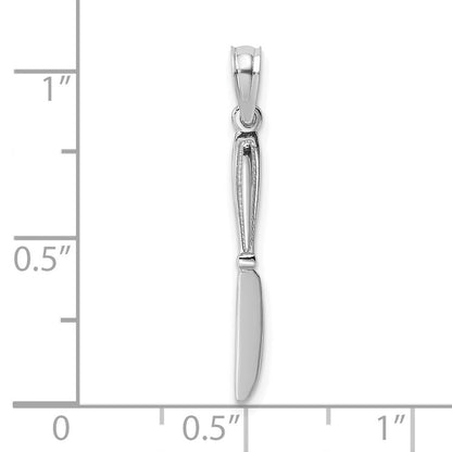 14k White Gold 3-D Polished Table Knife Charm Pendant for Women