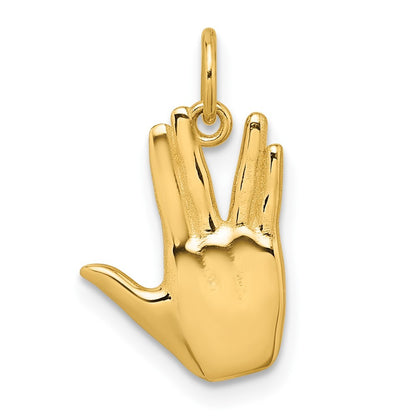14k Yellow Gold Polished Live Long and Prosper Hand Pendant