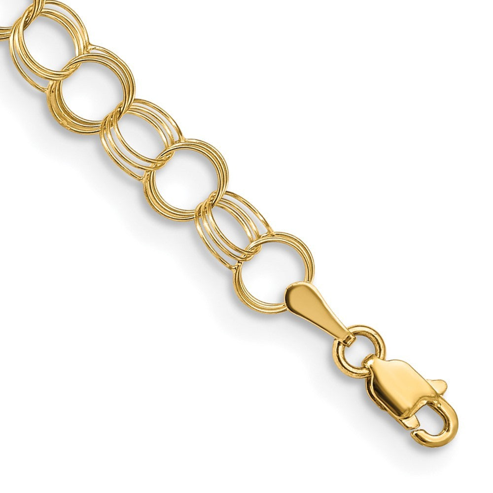 14k Yellow Gold 6mm Solid Triple Link 7 inch Charm Bracelet