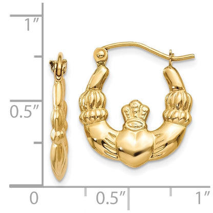 14k Yellow Gold Polished Claddagh Hoop Earrings Gift for Women