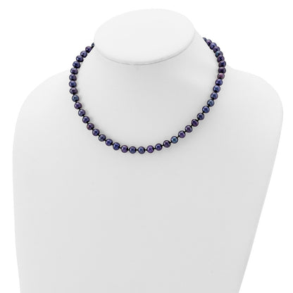 Sterling Silver Rhodium-plated 6-7mm Black Cultured Pearl Necklace 18"