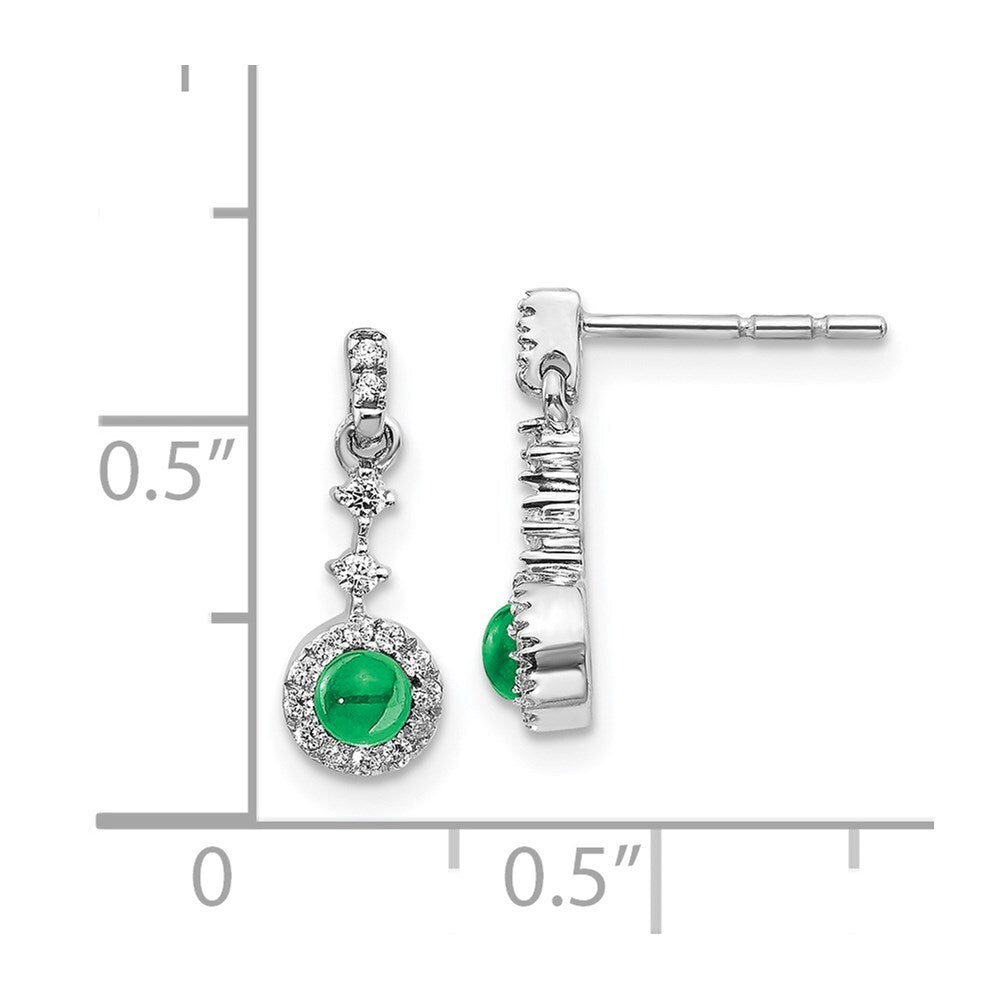 14k White Gold Diamond and Cabochon Emerald Drop & Dangle Earrings