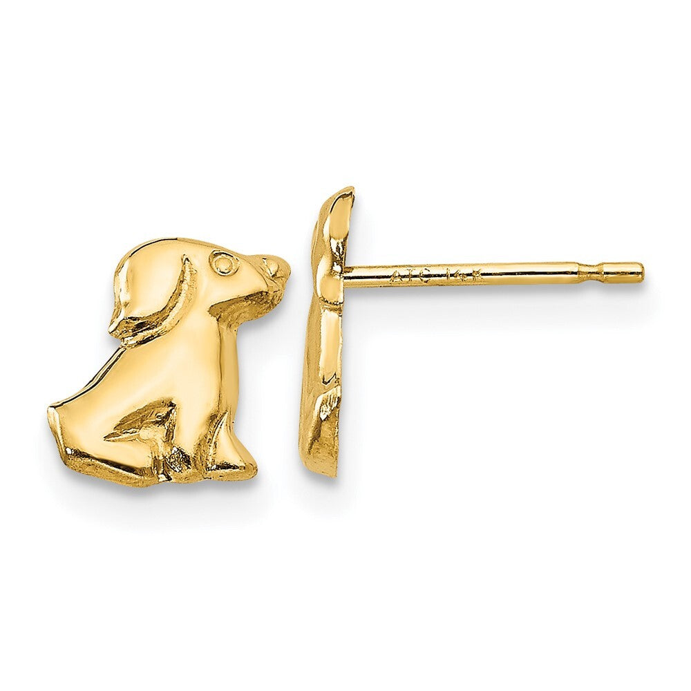 14k Yellow Gold Dog Stud Earrings Gift for Women