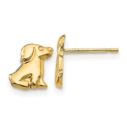 14k Yellow Gold Dog Stud Earrings Gift for Women