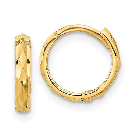 14k Yellow Gold Hinged Diamond Cut Hoop Earrings Gift for Women