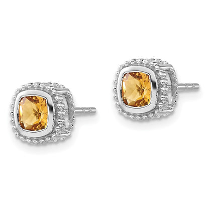 14k White Gold Cushion Citrine Stud Earrings
