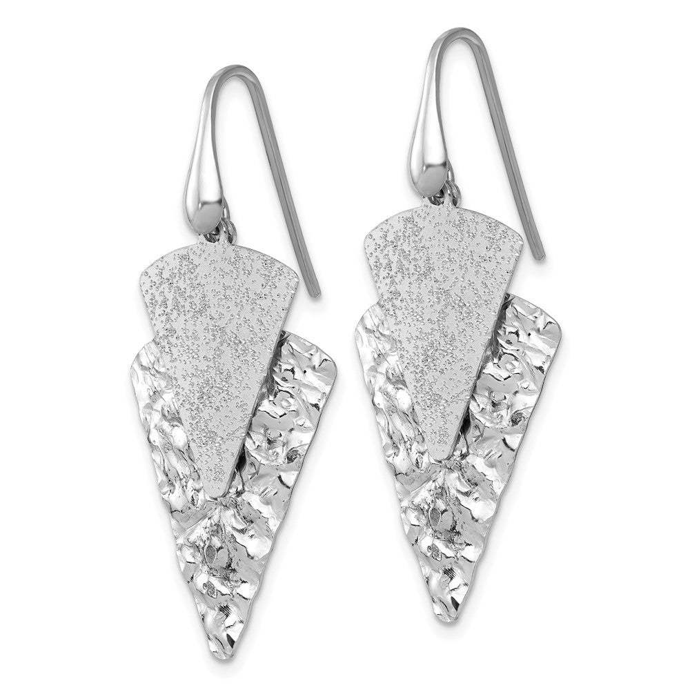 Sterling Silver Polished Brushed & Hammered Triangle Dangle Earrings