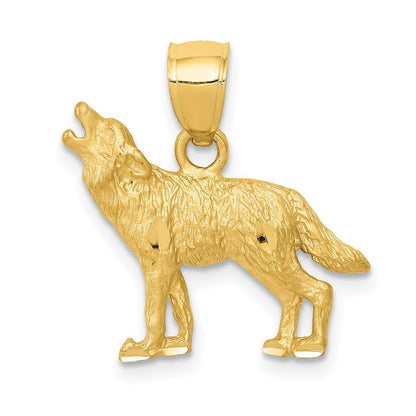 14k Yellow Gold Diamond-cut Wolf Pendant