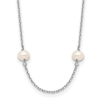 14k White Gold 4-5mm White Freshwater Cultured Pearl 8-Station 16 inch Necklace