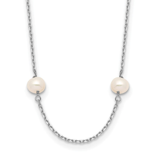 14k White Gold 4-5mm White Freshwater Cultured Pearl 8-Station 16 inch Necklace