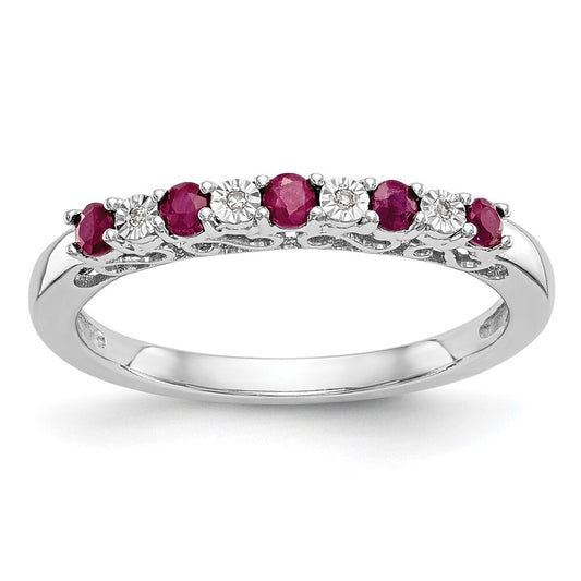 14k White Gold .01 carat Diamond and Ruby Complete Band Size 7