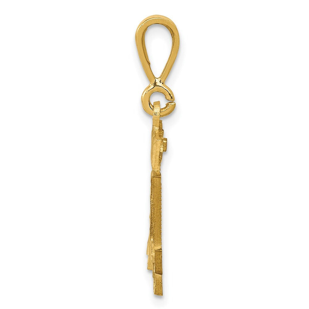 14k Yellow Gold Small Brushed Diamond-cut Number 14 Charm Pendant for Women