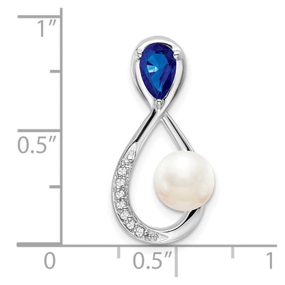 14k White Gold Sapphire FWC Pearl Diamond Infinity Chain Slide