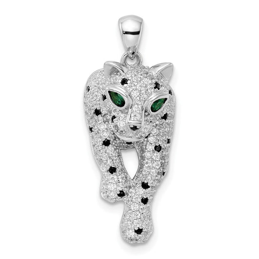 Sterling Silver Blk/White Rhodium-plated Polished Cubic Zirconia Cheetah Pendant
