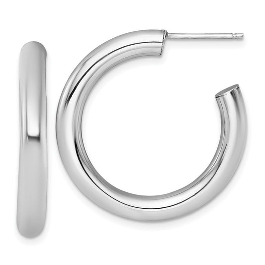 14k White Gold Polished 4.0 x 30mm Tube C-Hoop Earrings