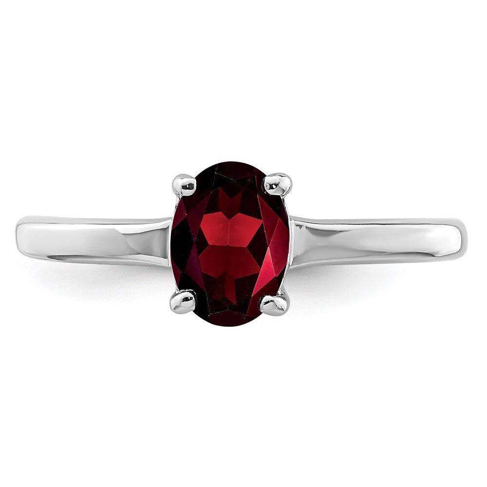 Sterling Silver Rhodium Garnet Ring Size 8