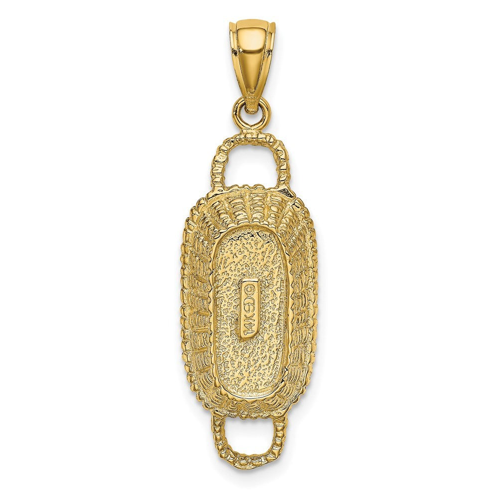 14k Yellow Gold 3-D 2 Handles Rectangular Basket Charm Pendant