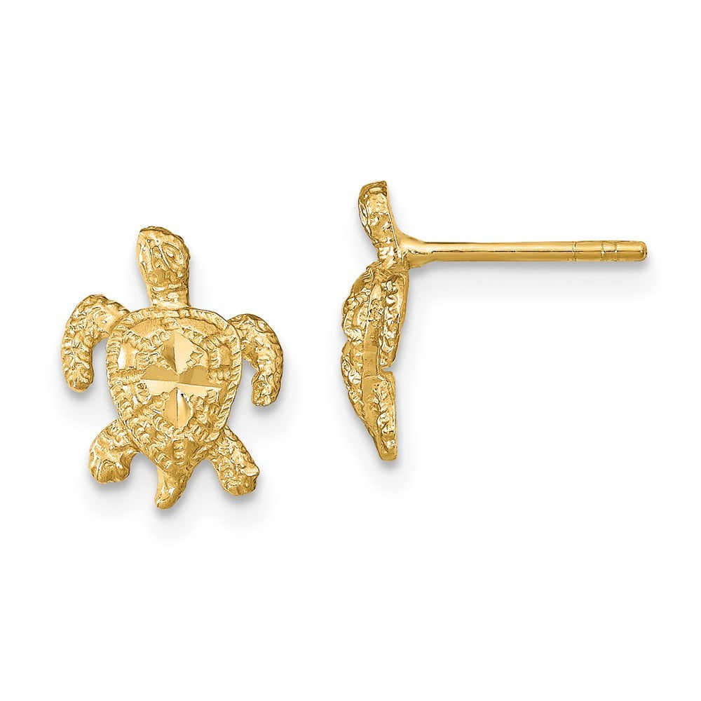 14k Yellow Gold Polished Diamond-cut Sea Turtle Earrings