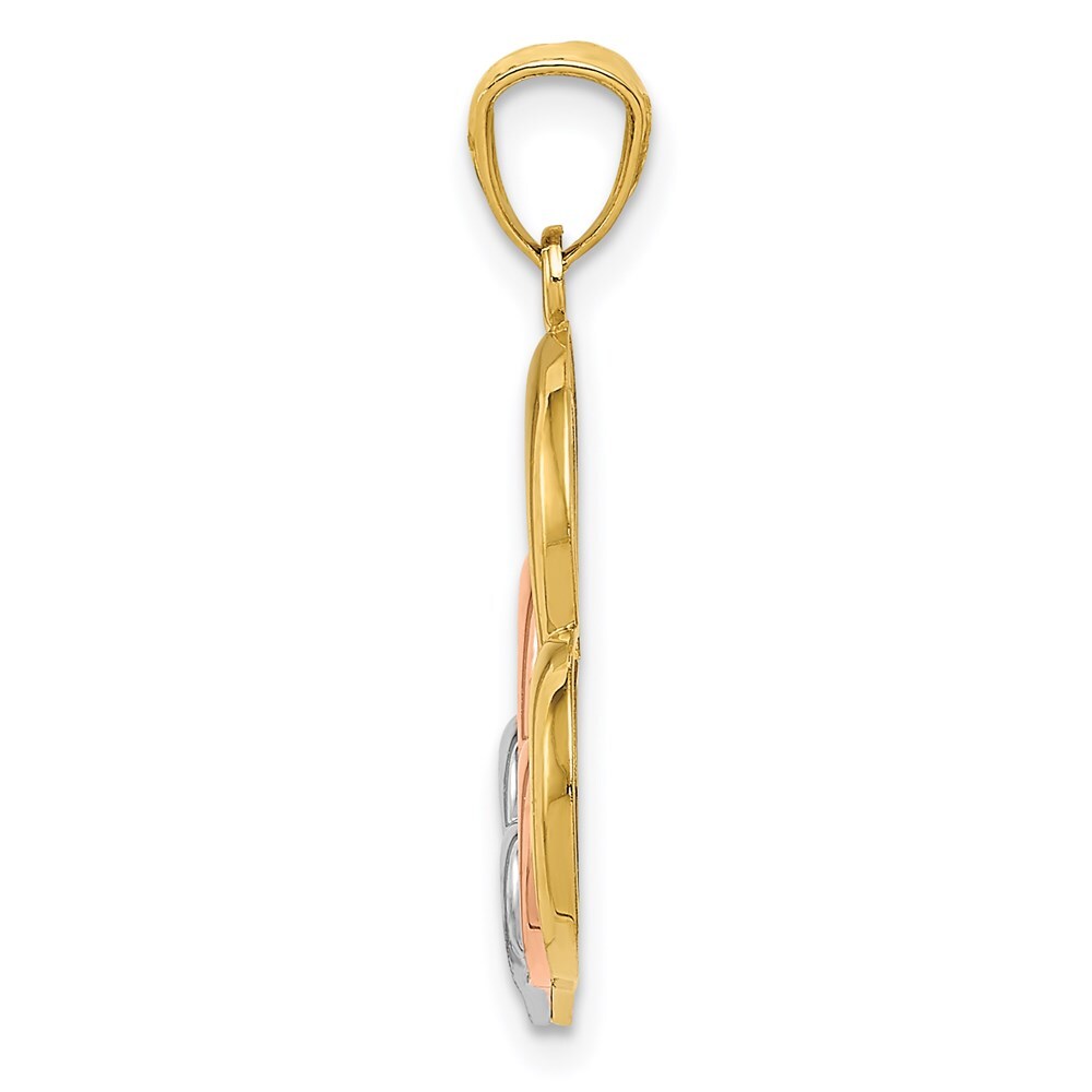 14k Two-tone Gold and White Rhodium Polished 3 Hearts Pendant for Women