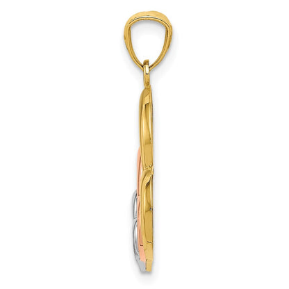 14k Two-tone Gold and White Rhodium Polished 3 Hearts Pendant for Women
