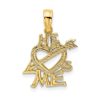 14k Yellow Gold HE LOVES ME Heart Charm