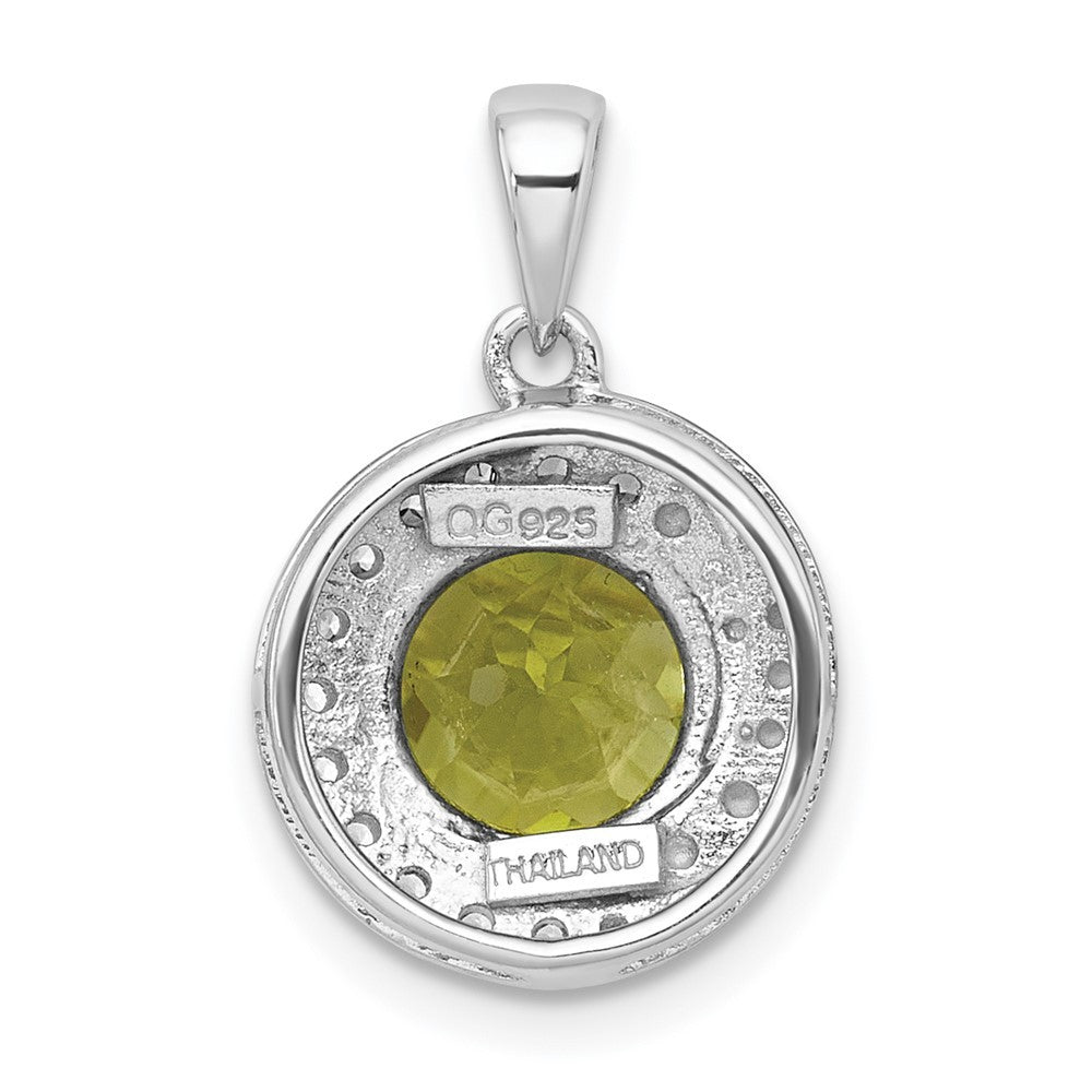 Sterling Silver Checker-cut Round Peridot and White Topaz Circle Pendant