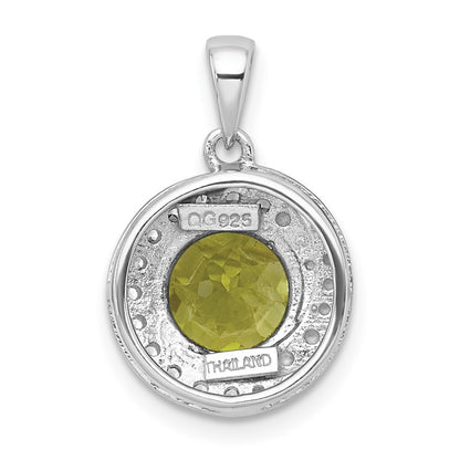 Sterling Silver Checker-cut Round Peridot and White Topaz Circle Pendant