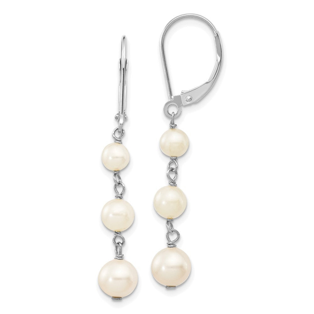 14k White Gold 4-6mm White Semi-Round Freshwater Cultured Pearl Dangle Earrings