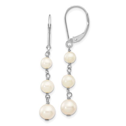 14k White Gold 4-6mm White Semi-Round Freshwater Cultured Pearl Dangle Earrings