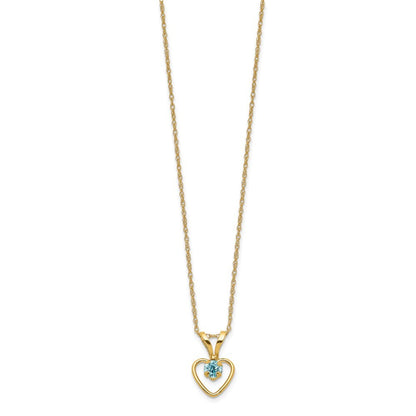 14k Yellow Gold Madi K 3mm Blue Zircon Heart Birthstone Necklace