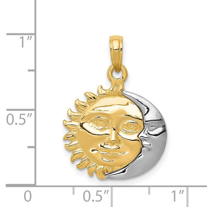 14k Two-tone Gold Solid Polished Reversible Sun and Moon Pendant