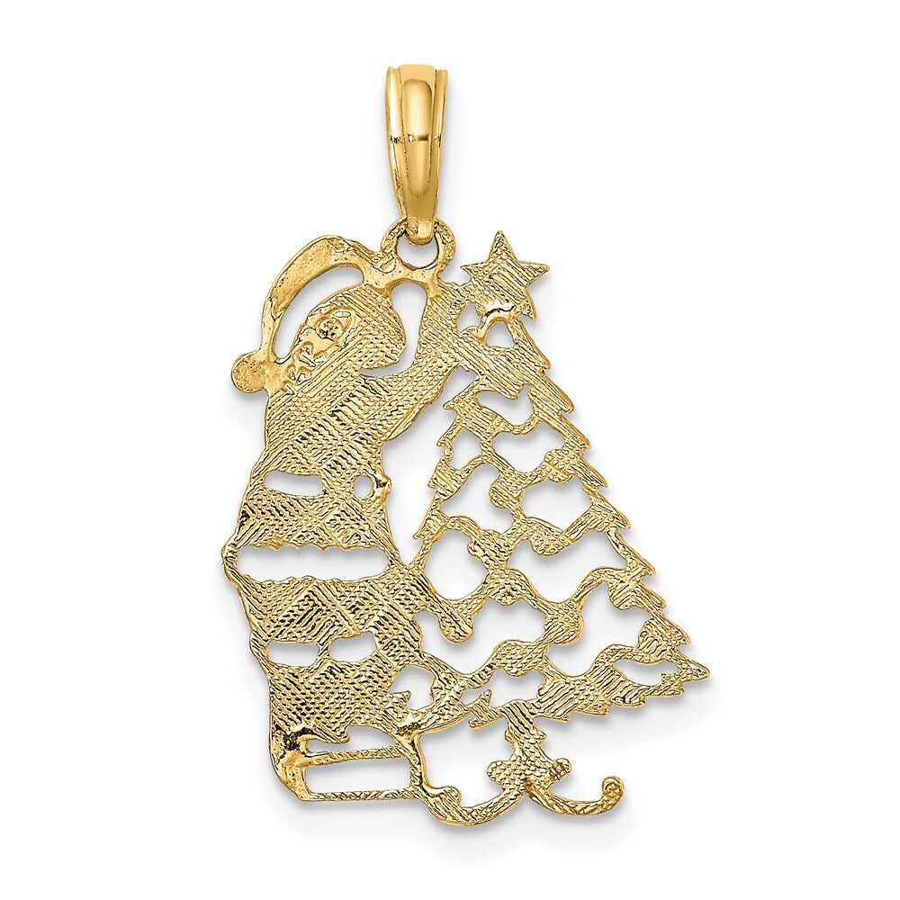 14k Yellow Gold Polished Christmas Tree and Santa Charm Pendant for Women