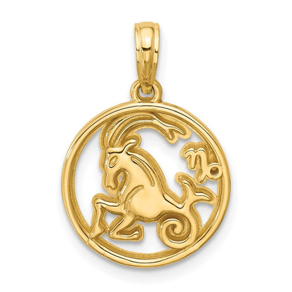 14k Yellow Gold Polished Round Capricorn Pendant for Women