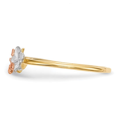 14K Two-tone Gold White Rhodium Polished and Satin 3 Flower Ring