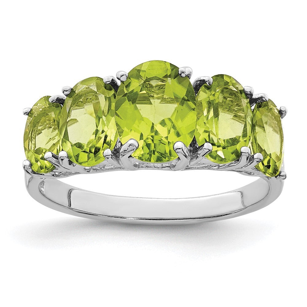 Sterling Silver Rhodium Peridot Ring Size 6