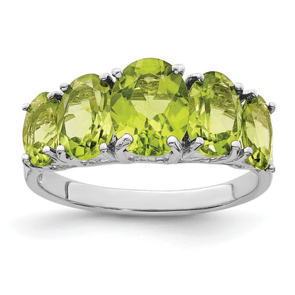 Sterling Silver Rhodium Peridot Ring Size 6