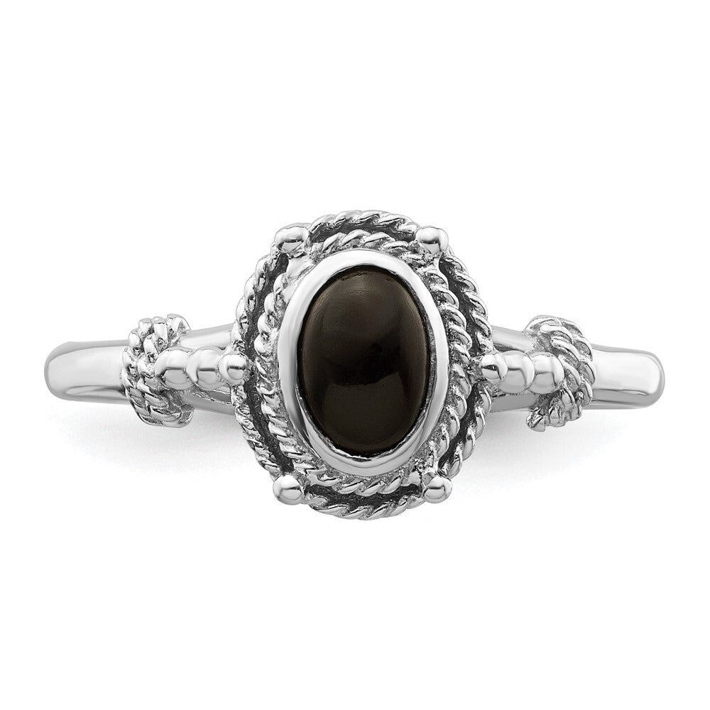 Sterling Silver Rhodium-plated with Black Oval Onyx Stone Ring Size 7