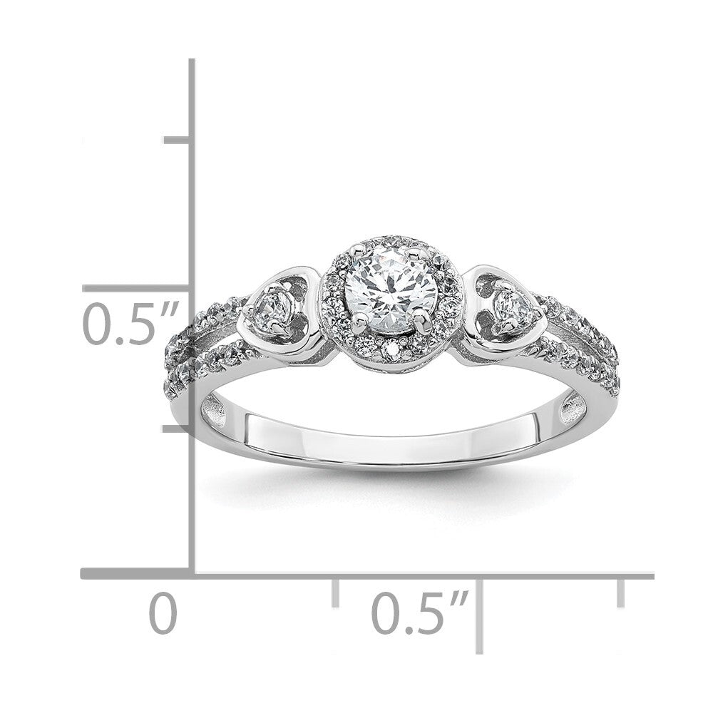Sterling Silver RH-plated Polished CZ Halo Heart Ring Size 6
