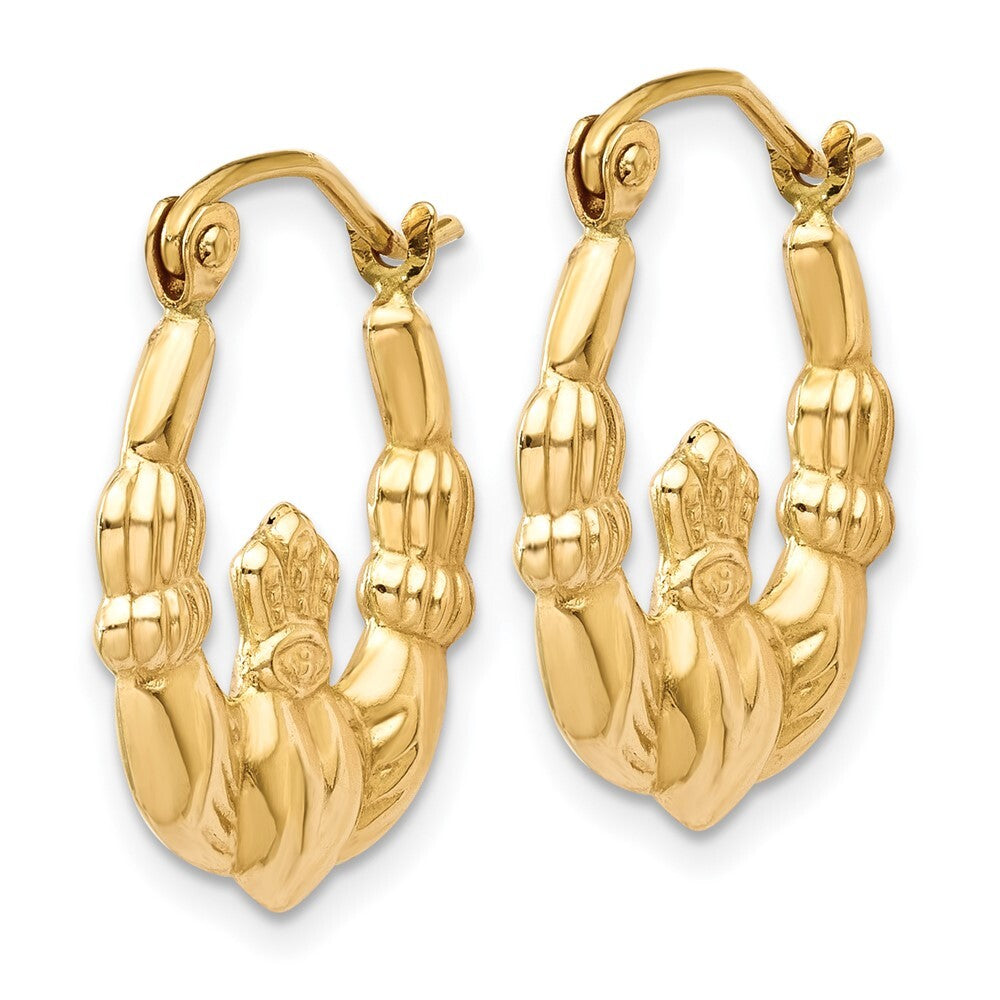 14k Yellow Gold Polished Claddagh Hoop Earrings Gift for Women