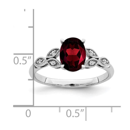 14k White Gold Oval Garnet and Diamond Ring Size 7