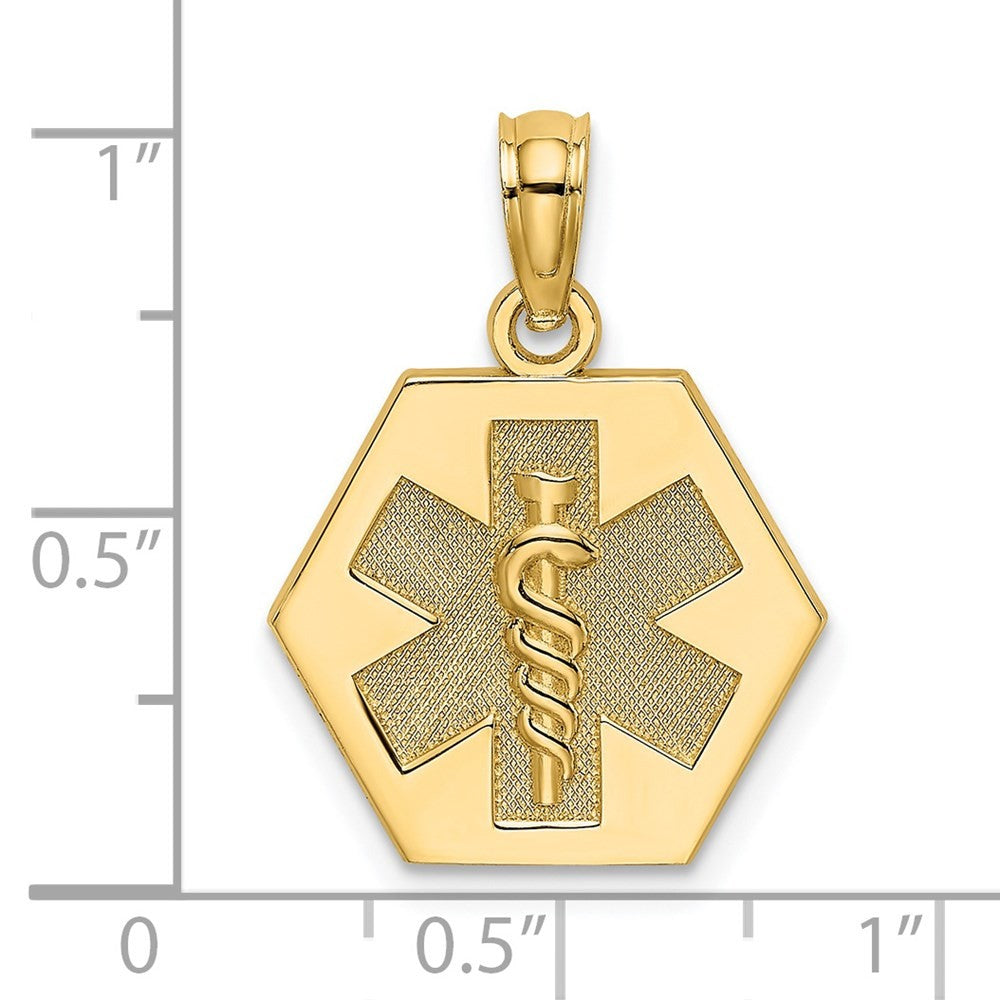 14k Yellow Gold Caduceus Textured Back Medical Charm