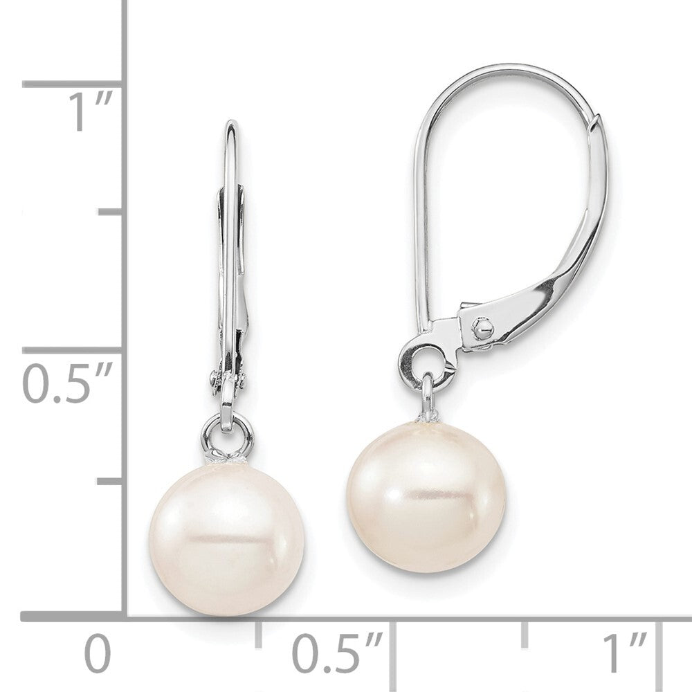 14k White Gold 7-8mm Round Freshwater Cultured Pearl Dangle Earrings