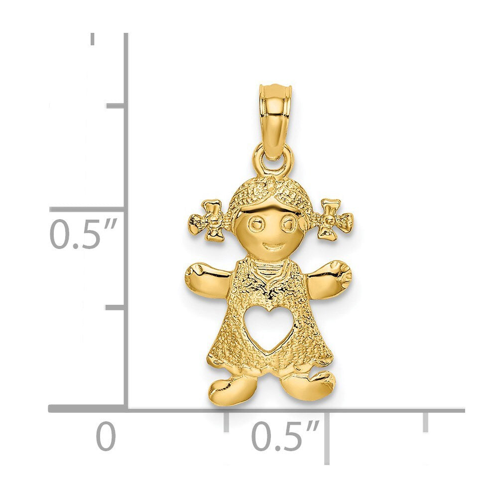 14k Yellow Gold Playful Girl Cut Out Heart Charm Pendant for Women